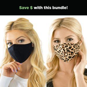 NEW Solid Black & Tan Leopard Reusable Face Masks